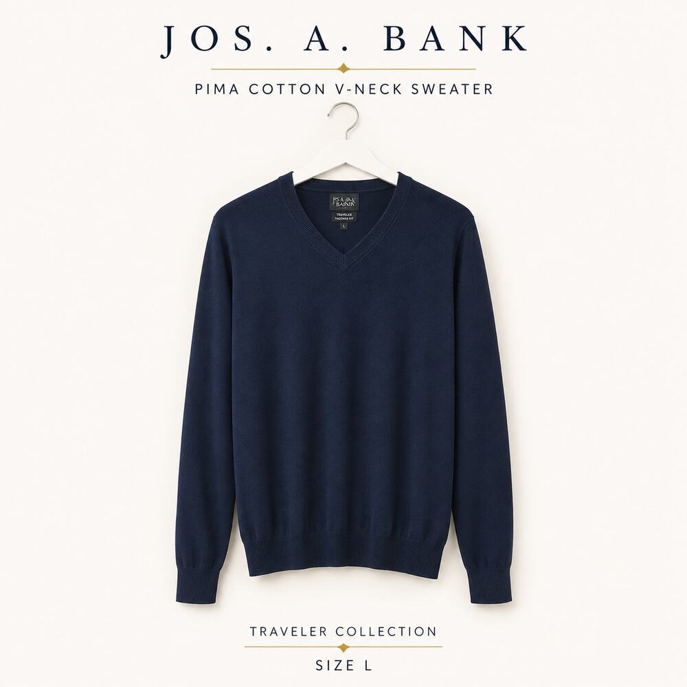 Jos. A. Bank Traveler V-Neck Tailored Fit Pima Cotton Navy Sweater Size Large